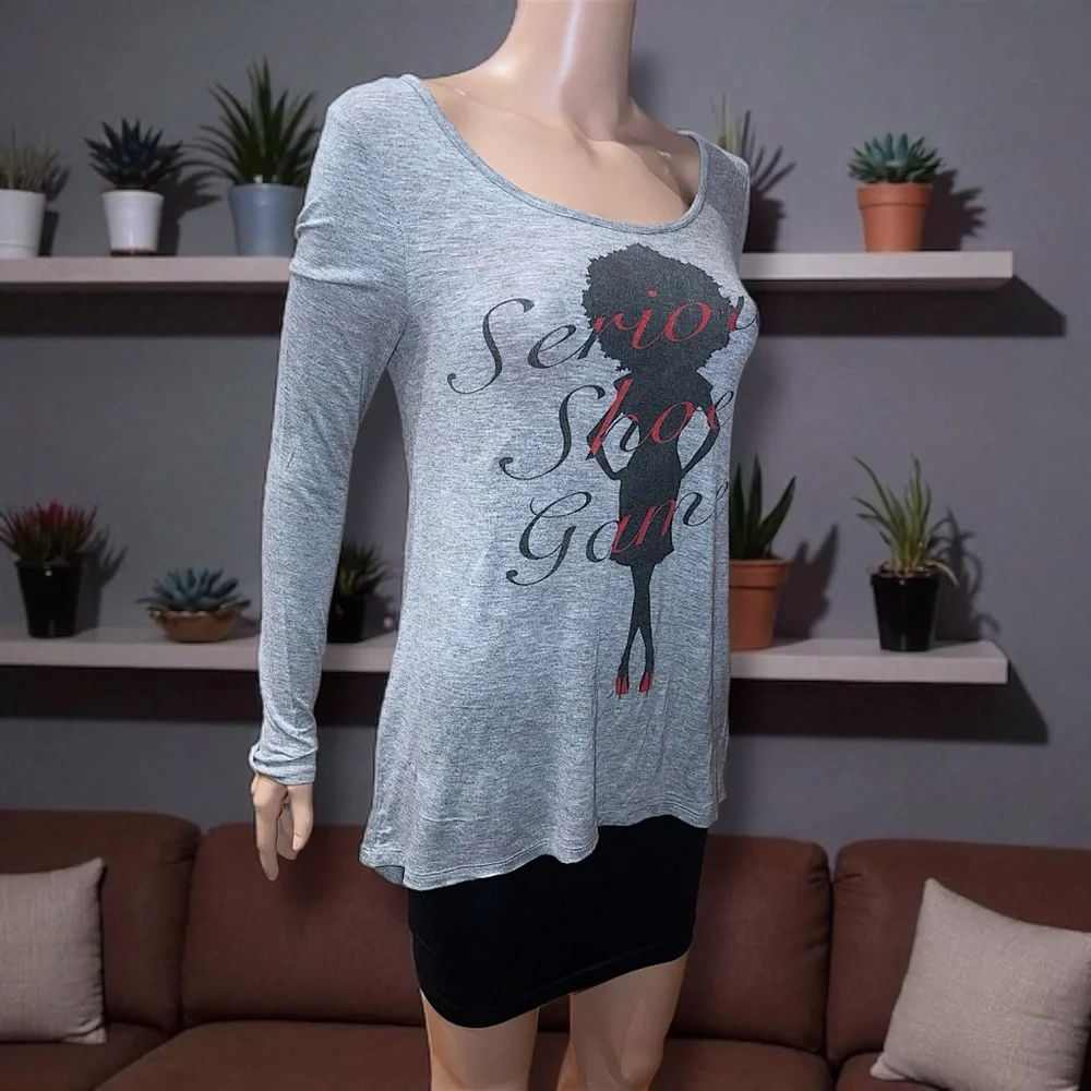 Haus of Swag “Serious Shoe Game” Graphic Long Sleeve Tunic Tee-Shirt - Picture 2 of 16